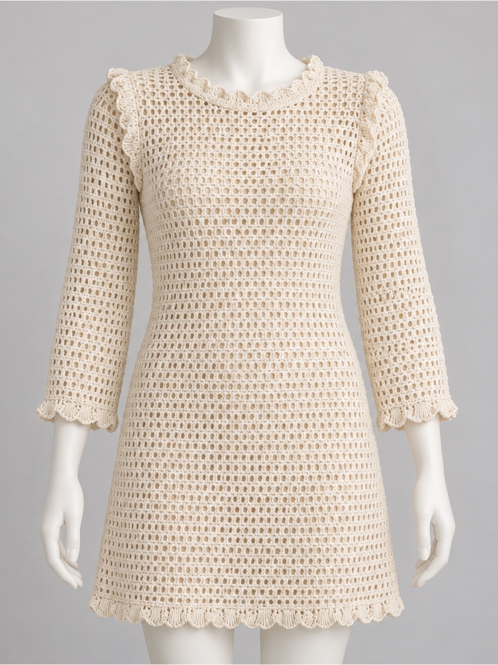 J.Crew Scallop-Trim Crochet Mini Dress Antique White Size S
